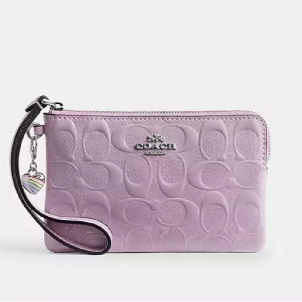 Coach Lavender Patent Leather Wristlet with Heart Charm - Picture 2 of 9